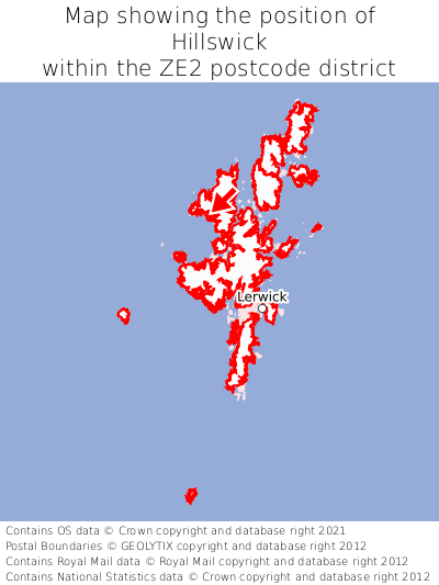 Map showing location of Hillswick within ZE2