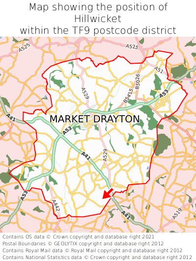 Map showing location of Hillwicket within TF9