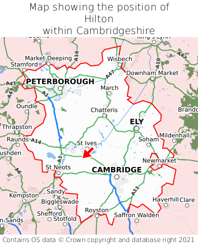 Map showing location of Hilton within Cambridgeshire