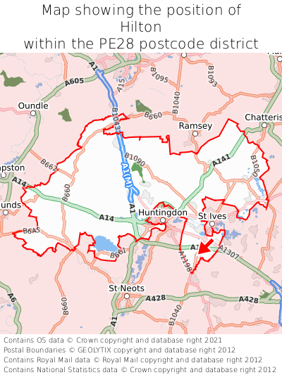 Map showing location of Hilton within PE28
