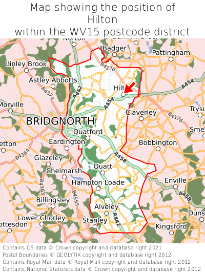 Map showing location of Hilton within WV15