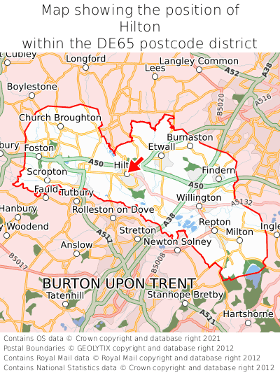 Map showing location of Hilton within DE65