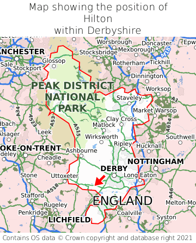 Map showing location of Hilton within Derbyshire