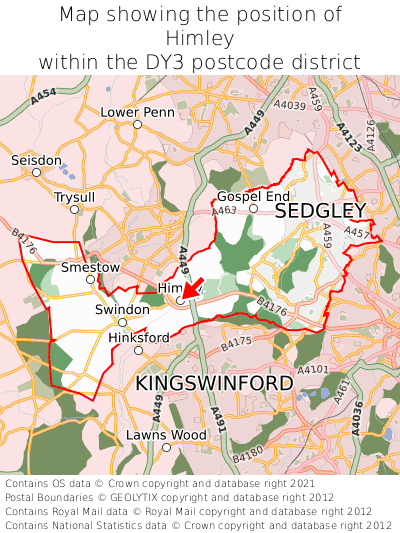 Map showing location of Himley within DY3