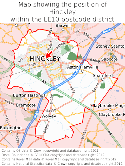Map showing location of Hinckley within LE10