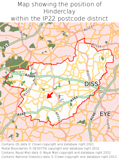 Map showing location of Hinderclay within IP22