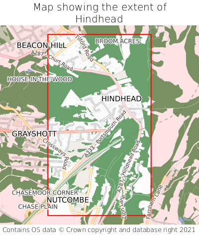 Map showing extent of Hindhead as bounding box