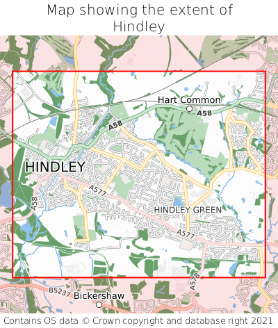 Map showing extent of Hindley as bounding box