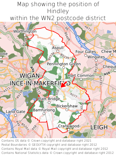 Map showing location of Hindley within WN2