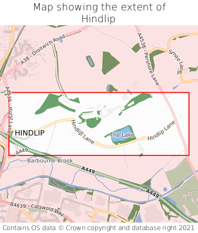 Map showing extent of Hindlip as bounding box