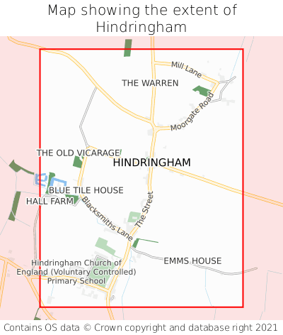 Map showing extent of Hindringham as bounding box