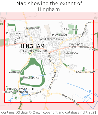 Map showing extent of Hingham as bounding box