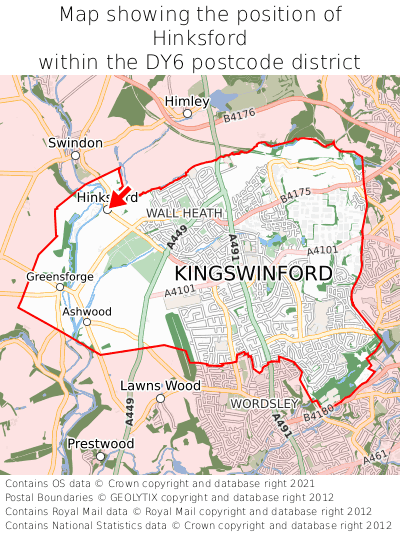 Map showing location of Hinksford within DY6