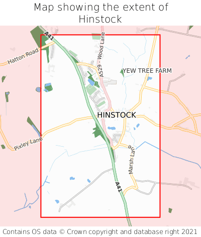 Map showing extent of Hinstock as bounding box