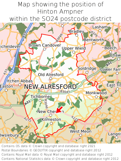 Map showing location of Hinton Ampner within SO24