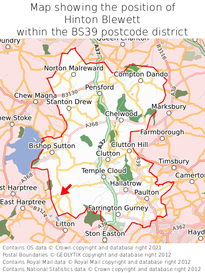 Map showing location of Hinton Blewett within BS39