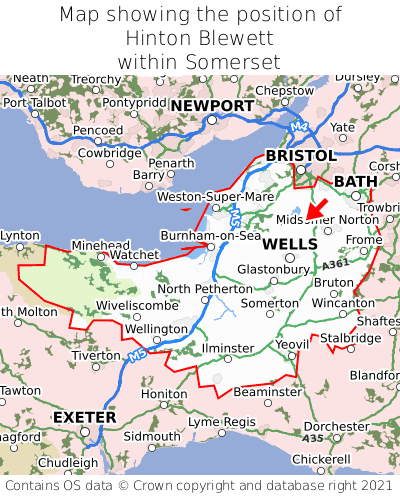 Map showing location of Hinton Blewett within Somerset