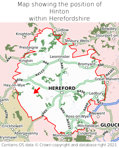 Map showing location of Hinton within Herefordshire