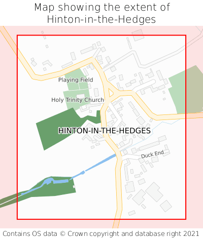 Map showing extent of Hinton-in-the-Hedges as bounding box