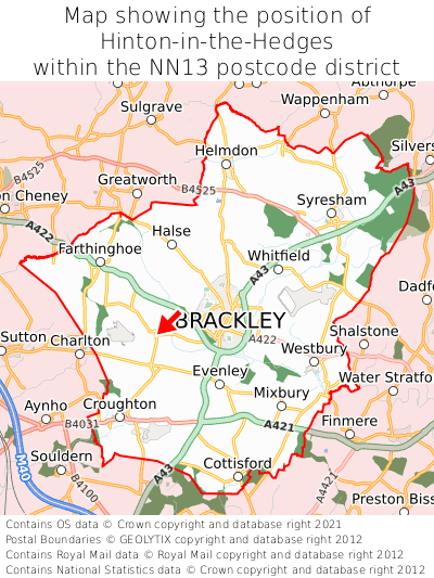 Map showing location of Hinton-in-the-Hedges within NN13