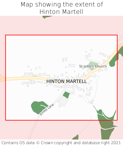 Map showing extent of Hinton Martell as bounding box