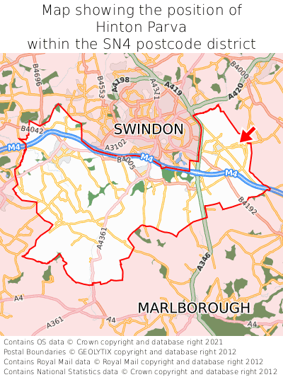 Map showing location of Hinton Parva within SN4