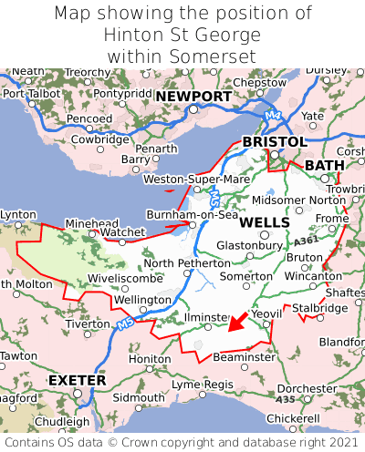 Map showing location of Hinton St George within Somerset