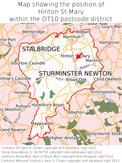 Map showing location of Hinton St Mary within DT10