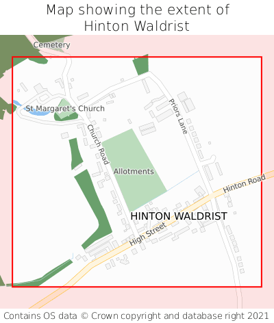 Map showing extent of Hinton Waldrist as bounding box