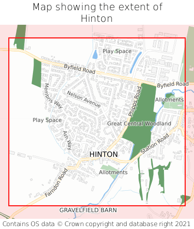 Map showing extent of Hinton as bounding box