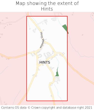 Map showing extent of Hints as bounding box