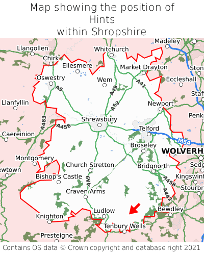 Map showing location of Hints within Shropshire