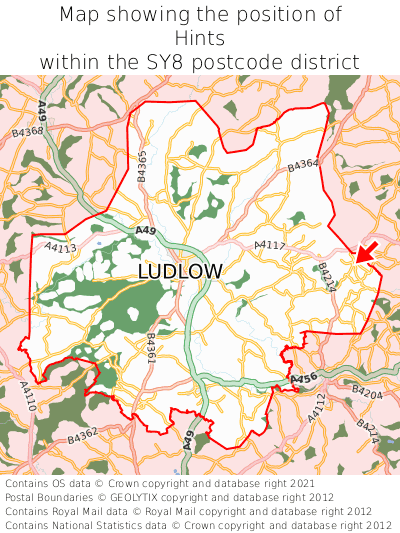 Map showing location of Hints within SY8