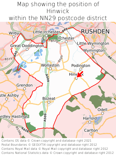 Map showing location of Hinwick within NN29