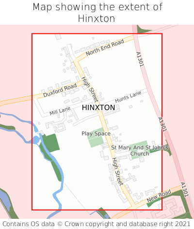 Map showing extent of Hinxton as bounding box