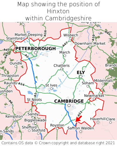 Map showing location of Hinxton within Cambridgeshire
