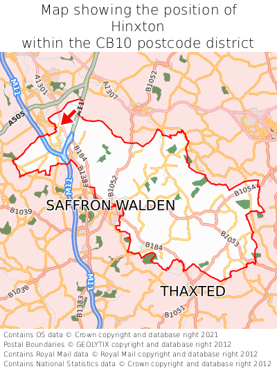 Map showing location of Hinxton within CB10