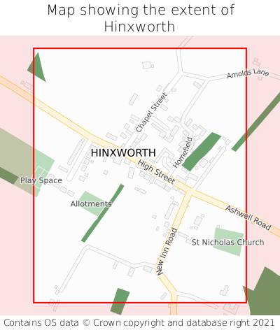 Map showing extent of Hinxworth as bounding box