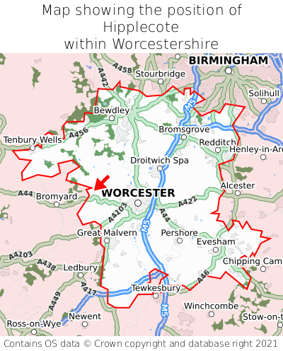 Map showing location of Hipplecote within Worcestershire