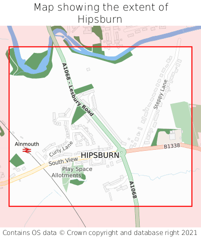Map showing extent of Hipsburn as bounding box