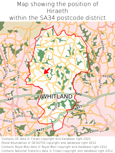 Map showing location of Hiraeth within SA34
