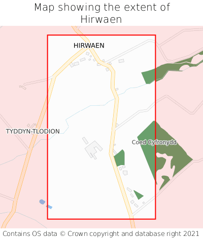 Map showing extent of Hirwaen as bounding box
