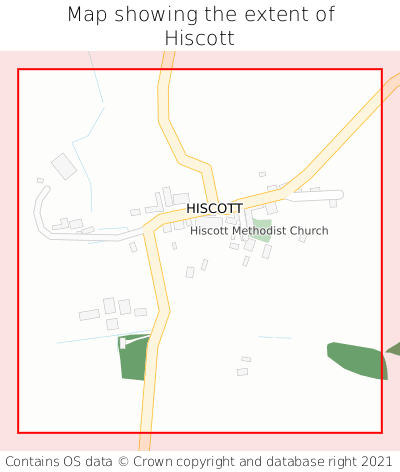 Map showing extent of Hiscott as bounding box