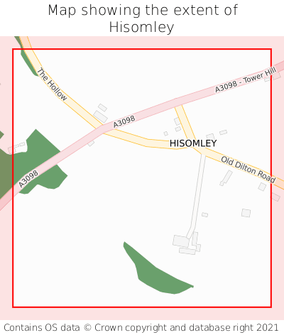 Map showing extent of Hisomley as bounding box