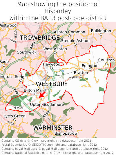 Map showing location of Hisomley within BA13