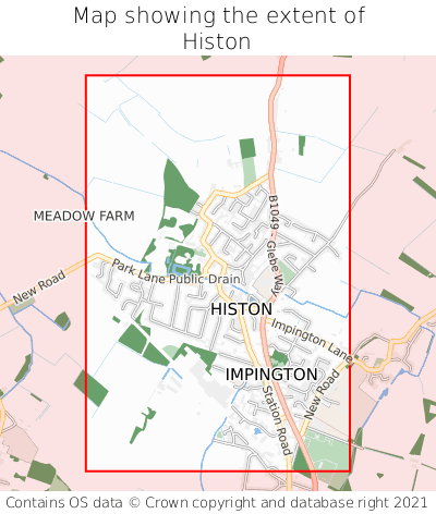 Map showing extent of Histon as bounding box