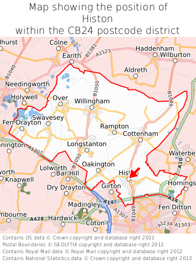 Map showing location of Histon within CB24