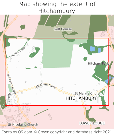 Map showing extent of Hitchambury as bounding box