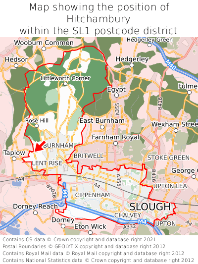 Map showing location of Hitchambury within SL1