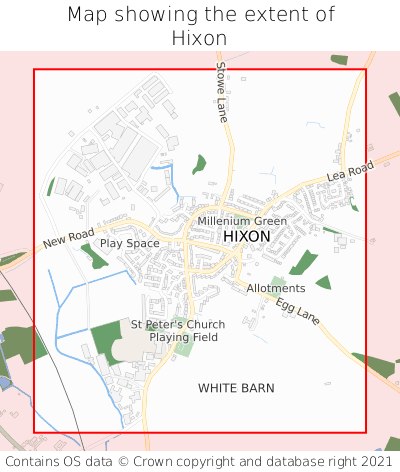 Map showing extent of Hixon as bounding box